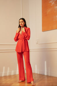 Versatile High-Waist Coral Trousers