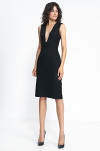 Fitted Deep Neckline Midi Dress