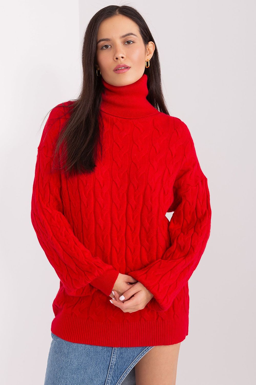 Plaid Weave Turtleneck Sweater