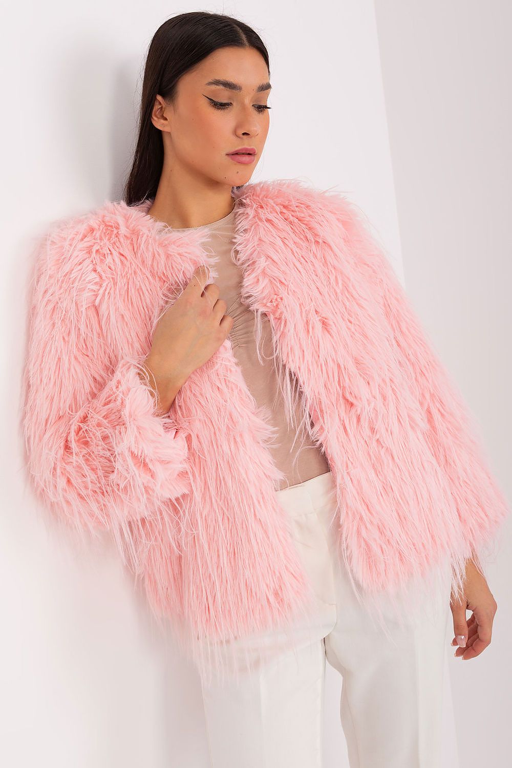 Fur Finish Jacket with Elegant Hook Fastenings - Michelle & Kenza Co.