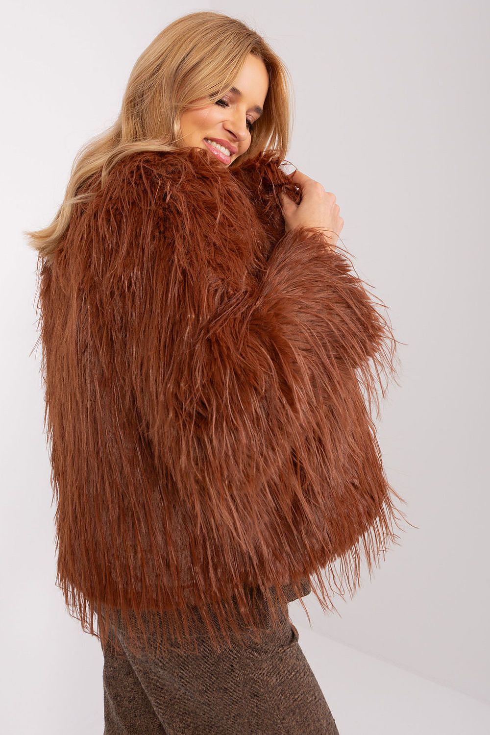 Fur Finish Jacket with Elegant Hook Fastenings - Michelle & Kenza Co.