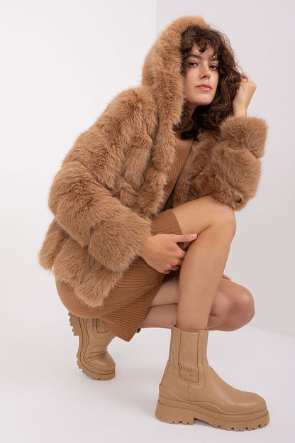 Fur Jacket with Hood and Pockets - Michelle & Kenza Co.