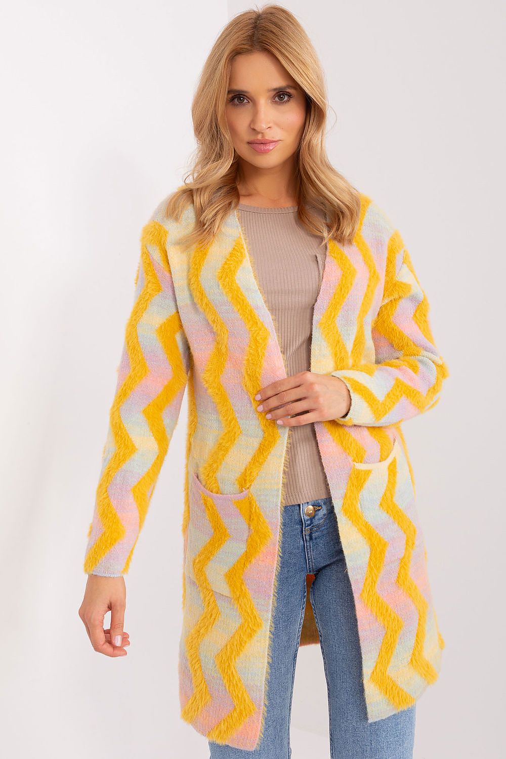 Knit Cardigan with Geometric Pattern - Michelle & Kenza Co.