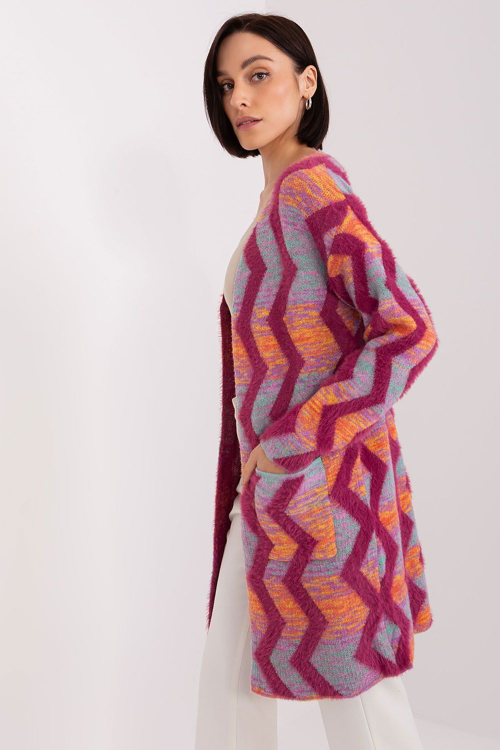 Knit Cardigan with Geometric Pattern - Michelle & Kenza Co.