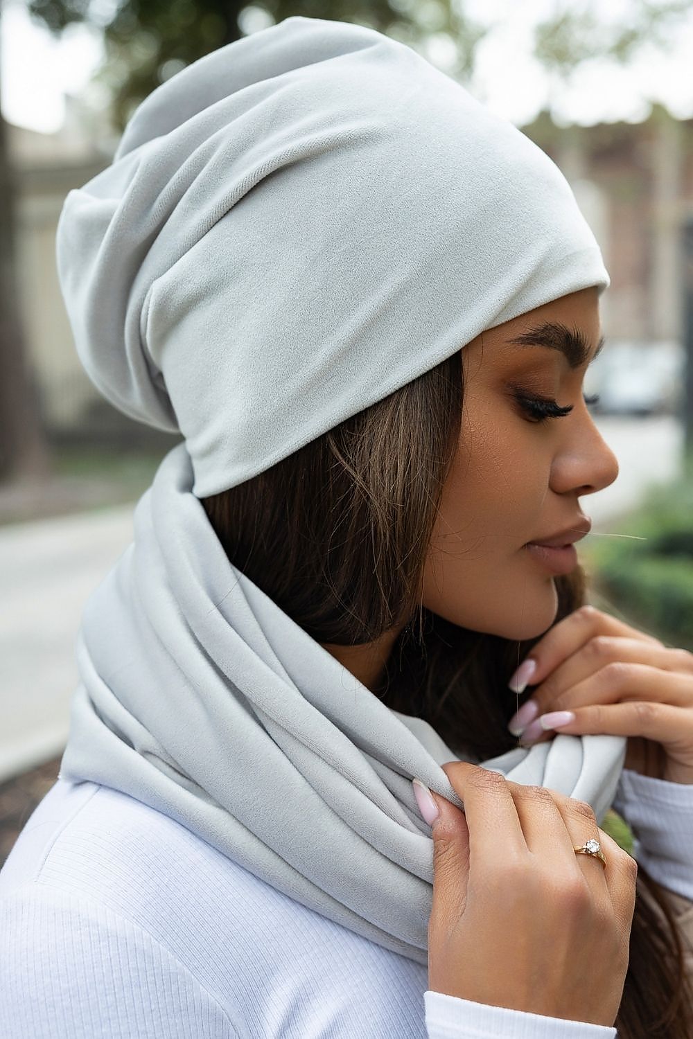 Soft Velour Cap and Snood Set