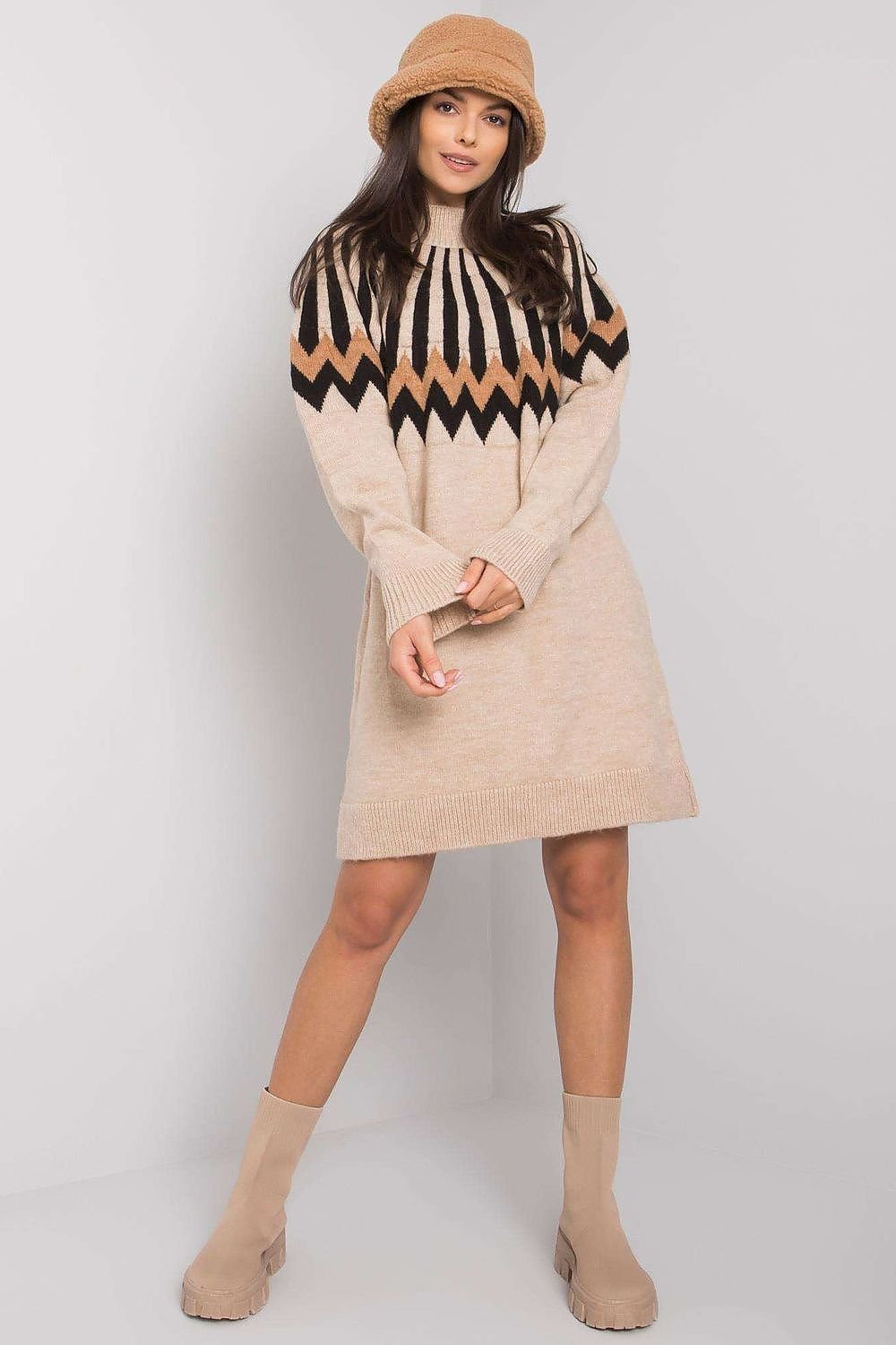 Geometric Turtleneck Dress