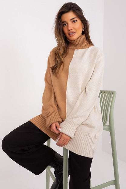 Two-Tone Turtleneck Sweater