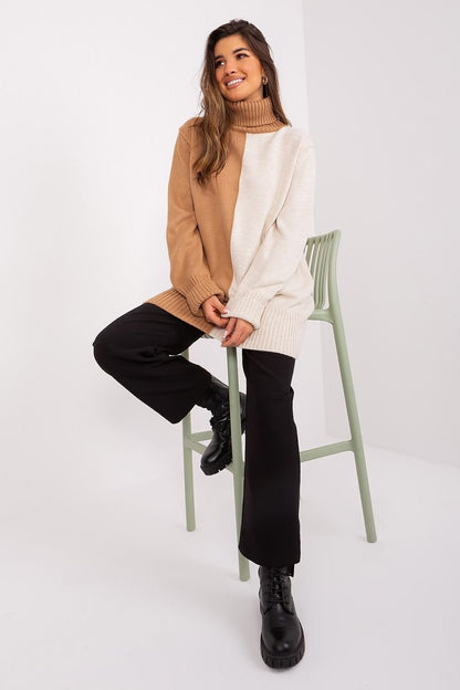 Two-Tone Turtleneck Sweater