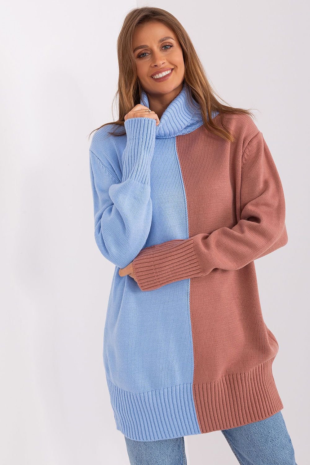 Two-Tone Turtleneck Sweater