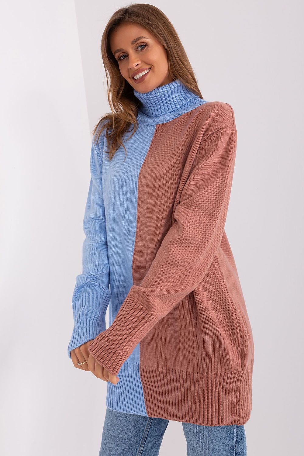 Two-Tone Turtleneck Sweater