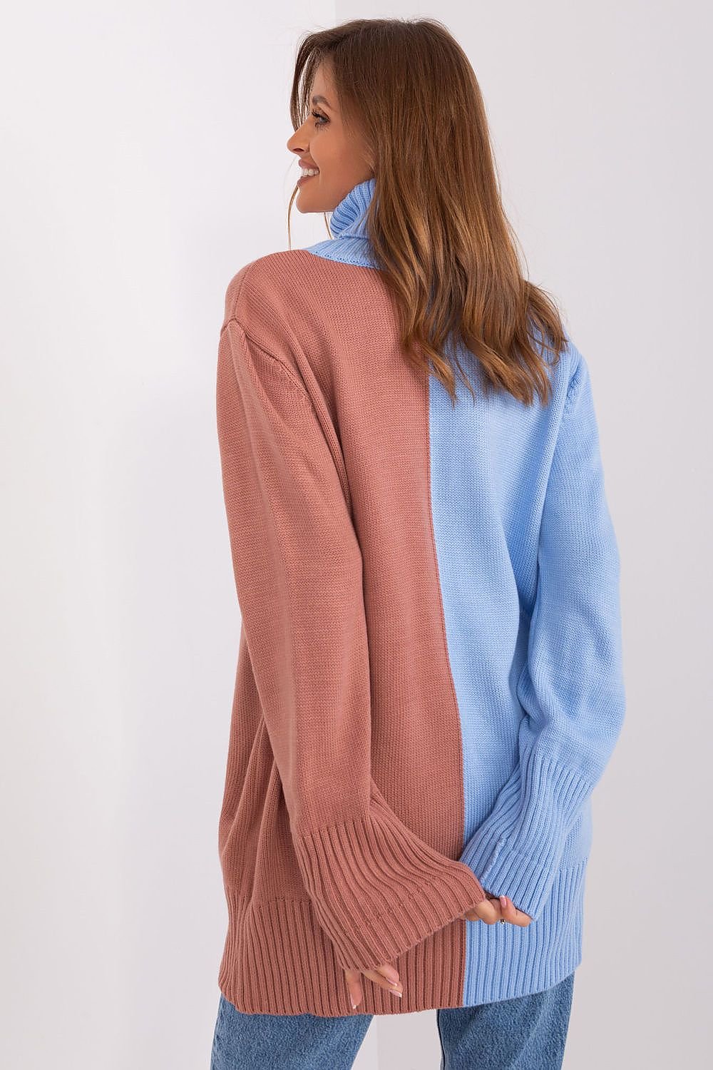 Two-Tone Turtleneck Sweater