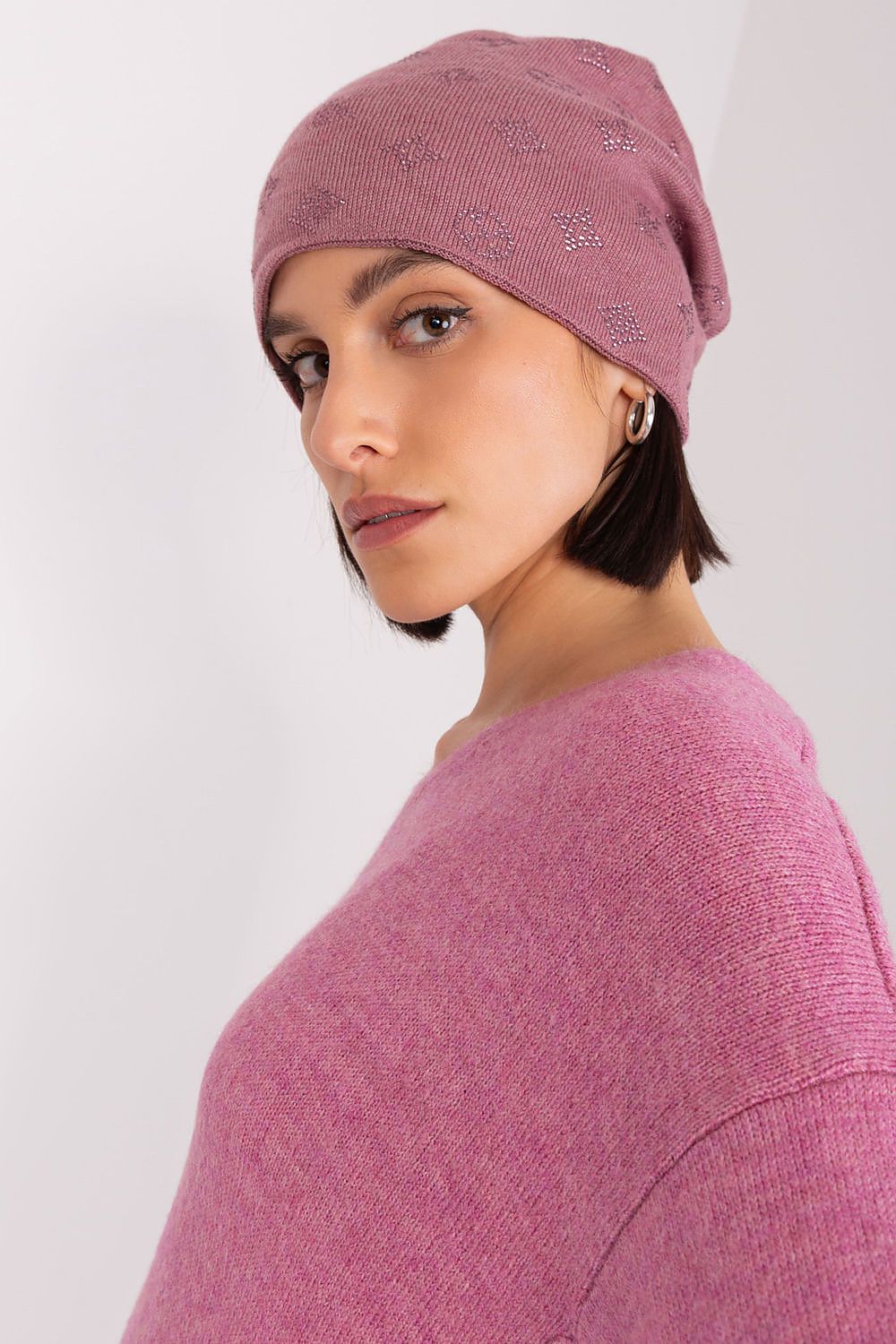 Cashmere Blend Beanie Hat with Decorative Rhinestone - Michelle & Kenza Co.