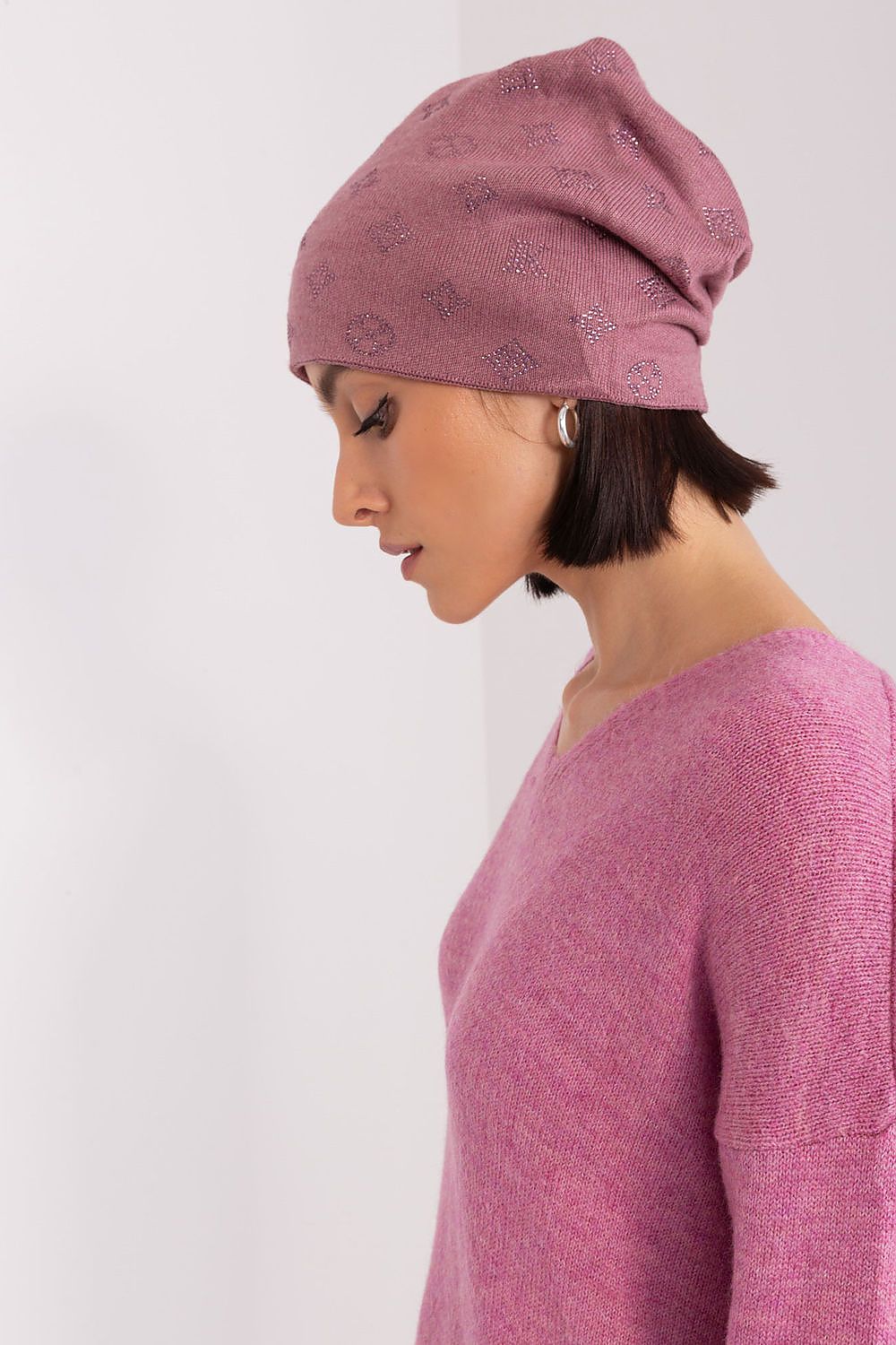 Cashmere Blend Beanie Hat with Decorative Rhinestone - Michelle & Kenza Co.