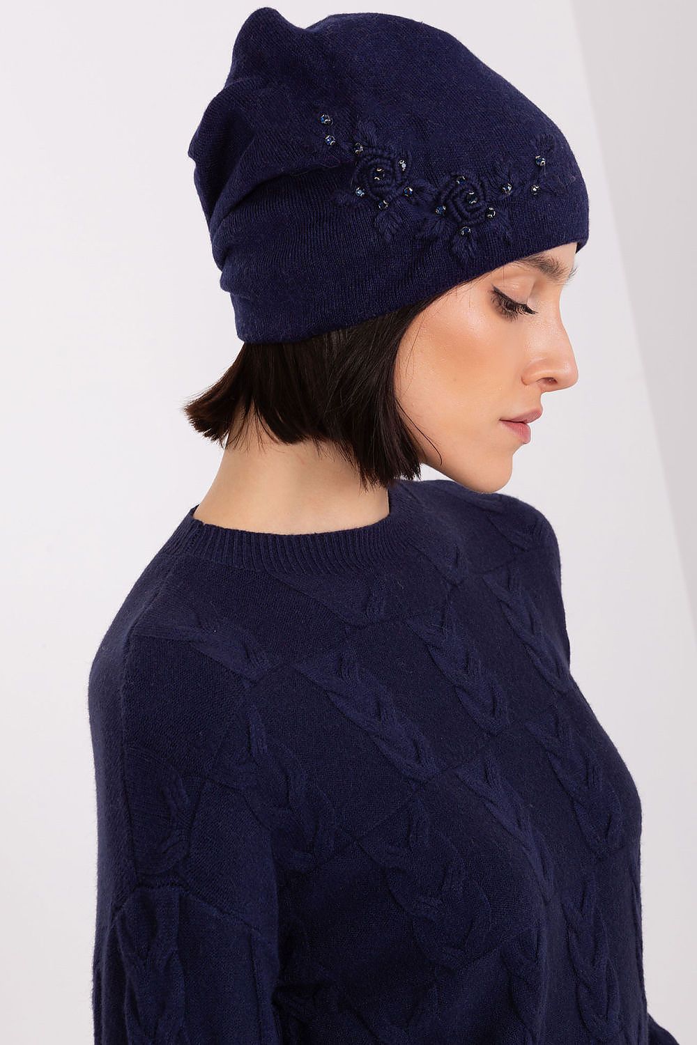 Elegant Knit Cap with Applique