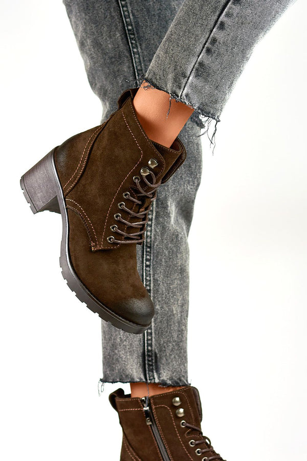 Warm Brown Eco-Suede Heel Boots