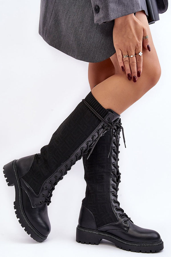 Eco Leather Sock Thigh High Boots