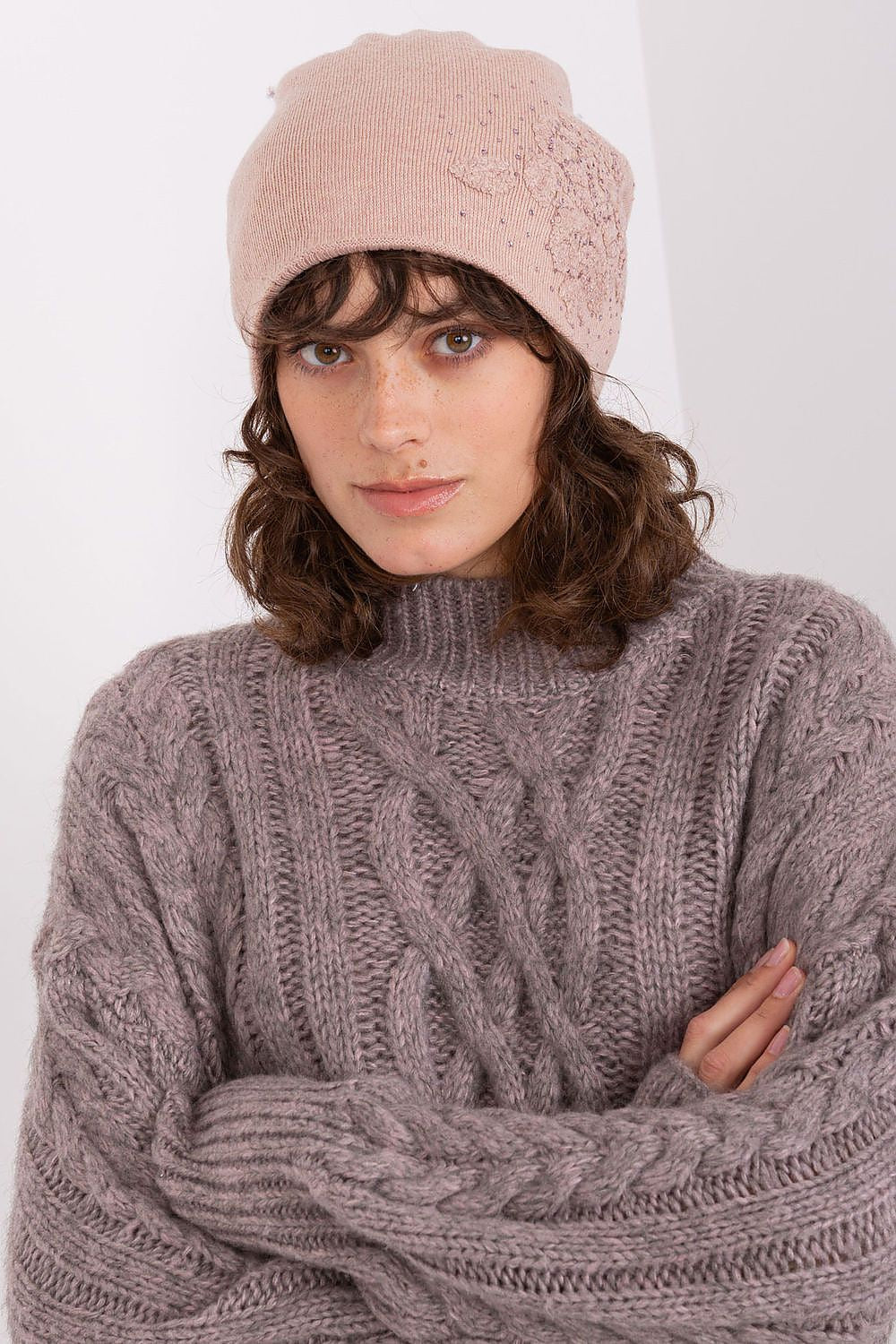 Cashmere Beanie Hat with Rhinestone Detail - Michelle & Kenza Co.