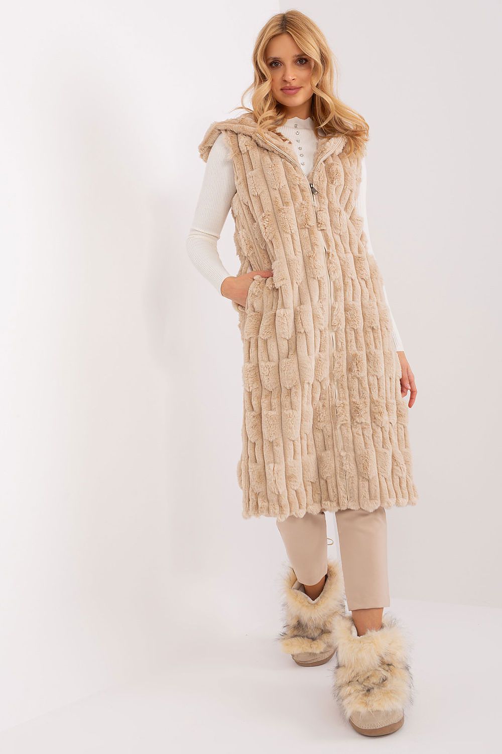 Faux Fur Gilet with Hood and Pockets - Michelle & Kenza Co.