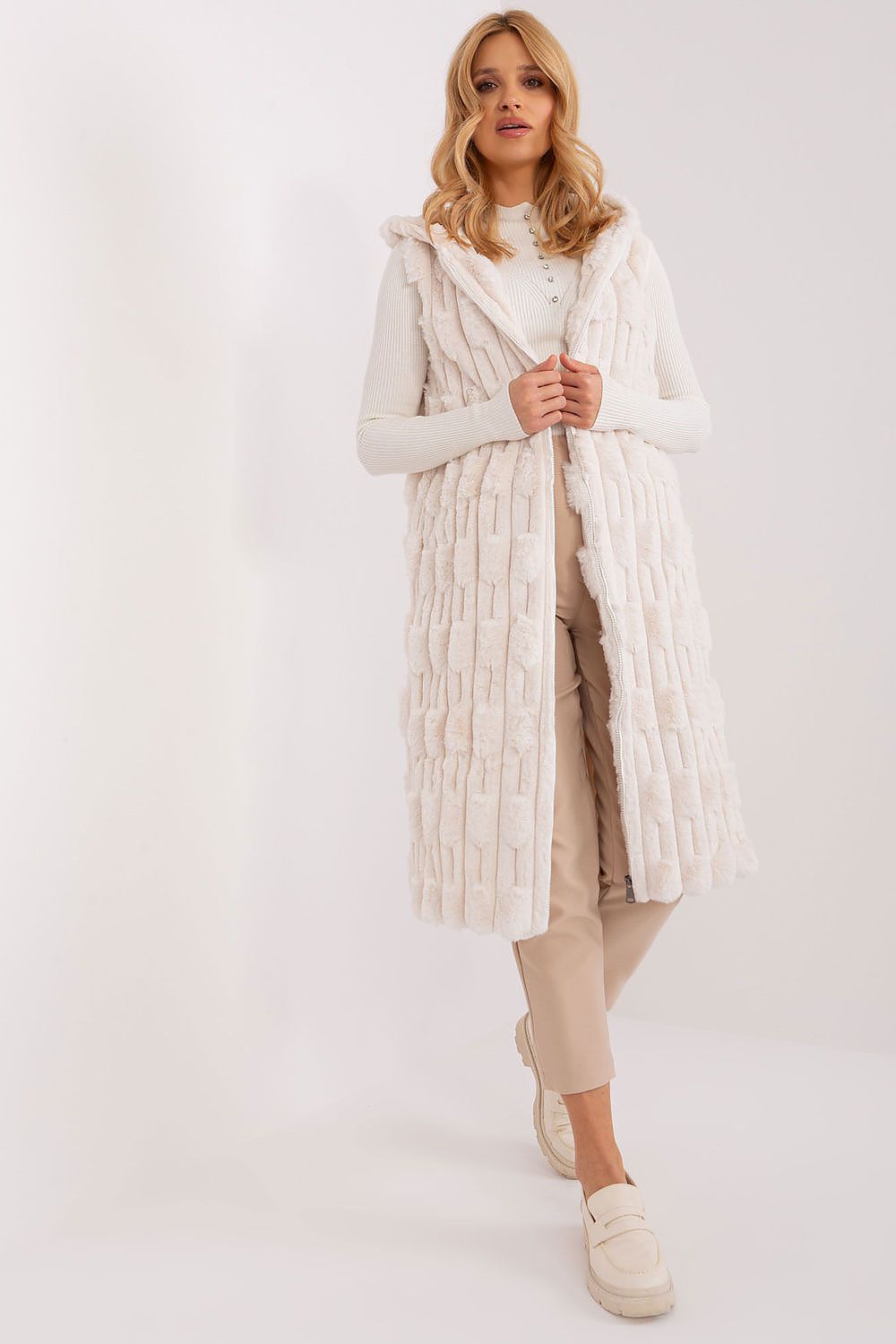 Elegant Faux Fur Gilet - Hooded