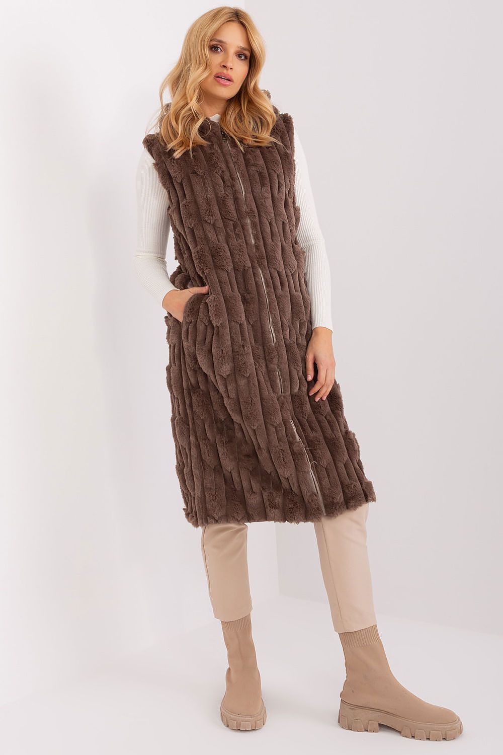 Elegant Faux Fur Gilet - Hooded