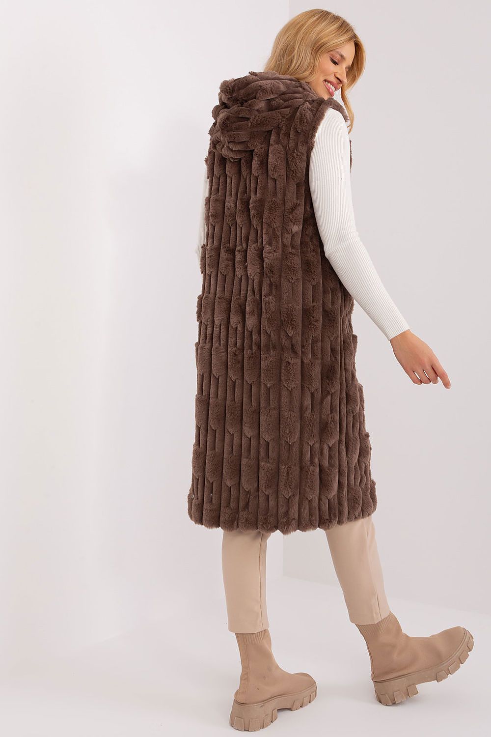 Elegant Faux Fur Gilet - Hooded