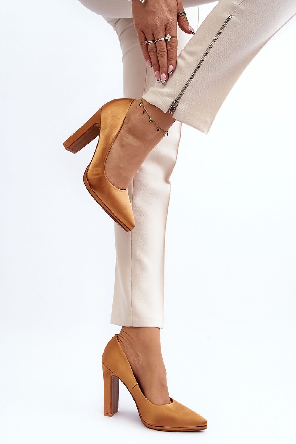 Elegant Satin Block Heel Pumps