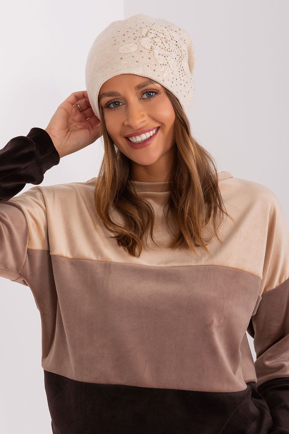 Rhinestone Cashmere Beanie Hat