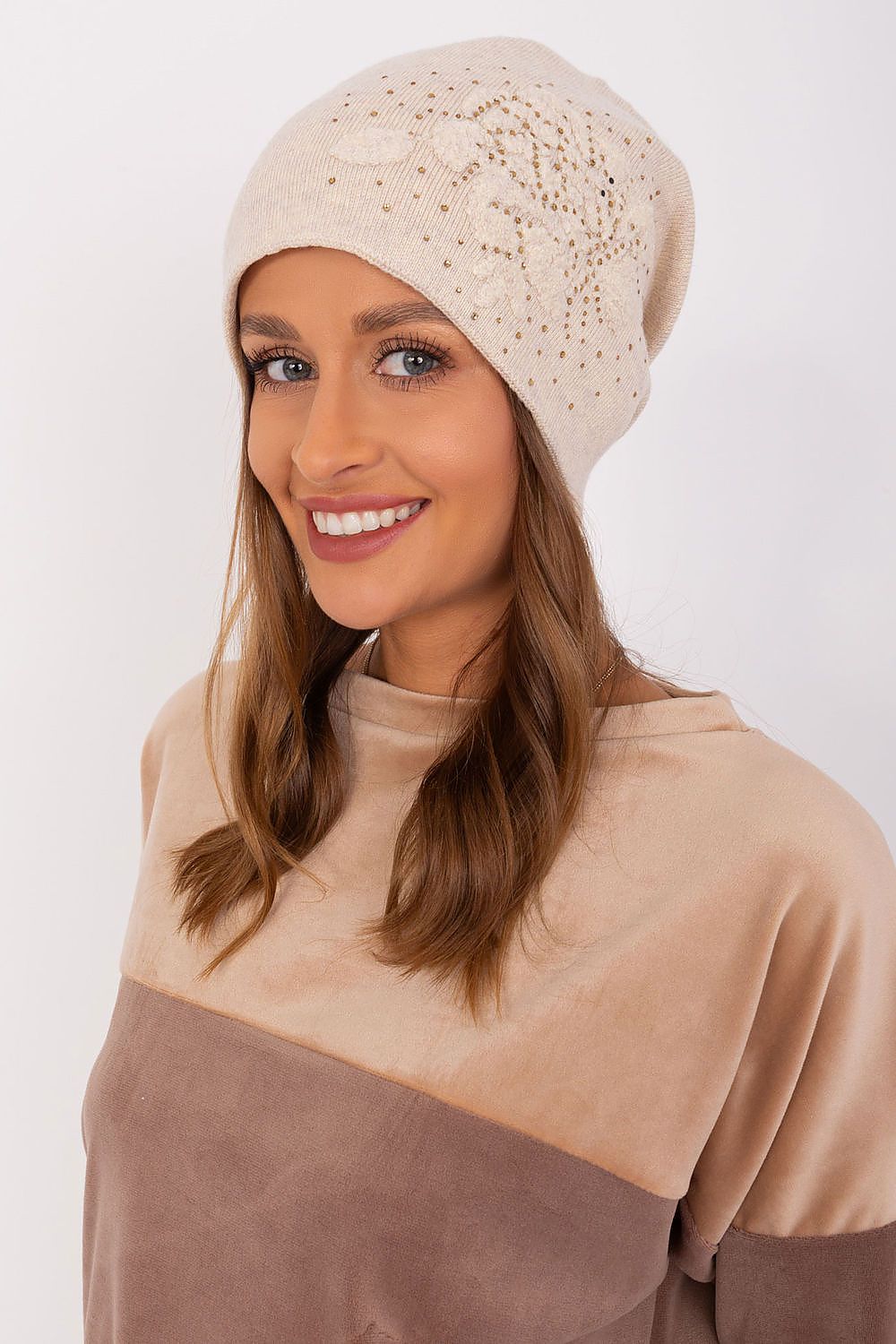 Rhinestone Cashmere Beanie Hat