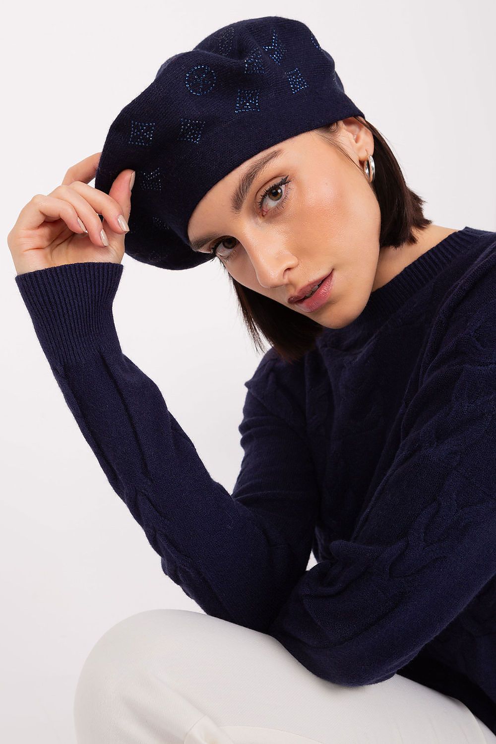 Rhinestone-Embellished Cashmere Beret