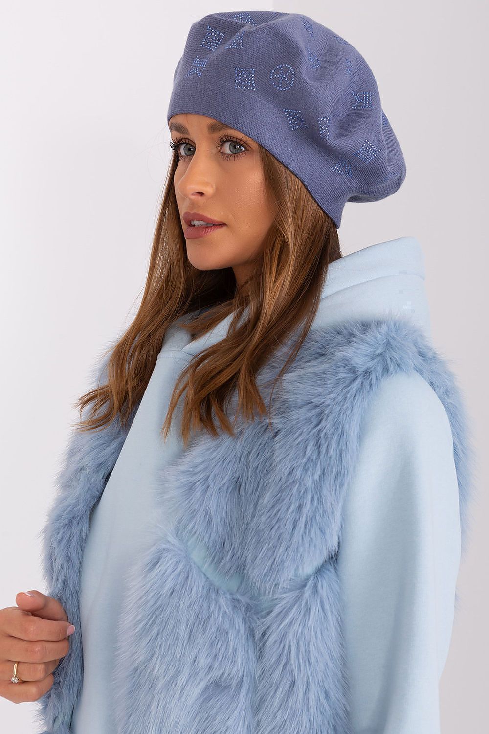 Rhinestone-Embellished Cashmere Beret