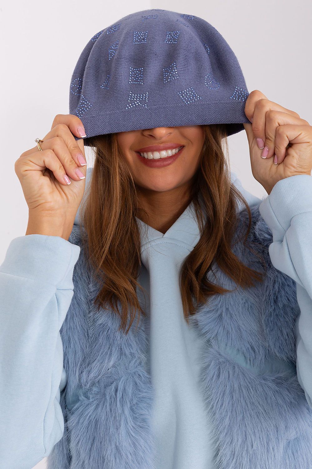 Rhinestone-Embellished Cashmere Beret