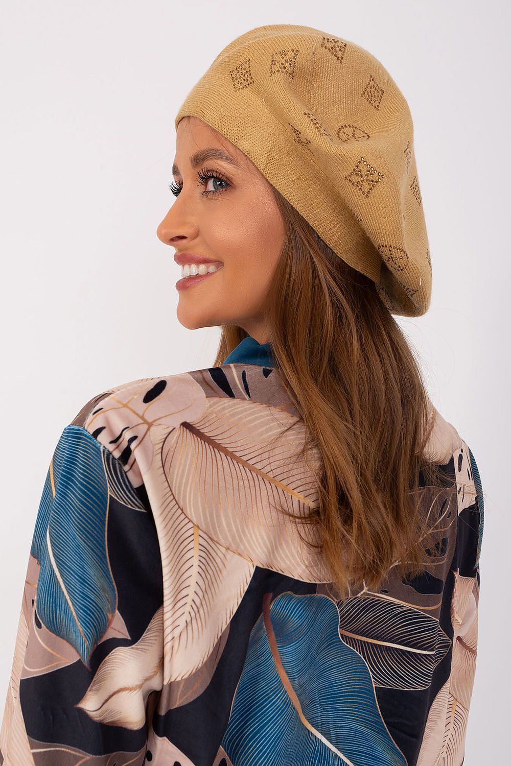 Rhinestone-Embellished Cashmere Beret