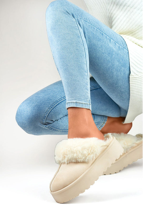 Camila Fur-Trimmed Platform Slippers