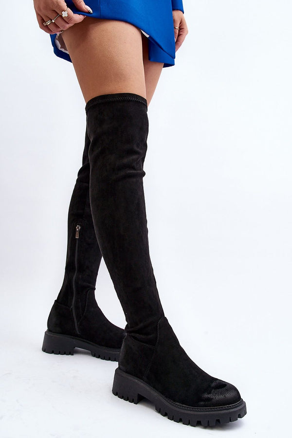 Eco-Suede Faux Fur-Lined Thigh Boots