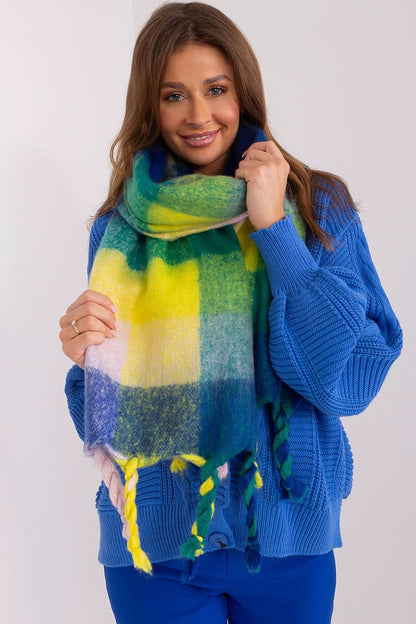 Vibrant Plaid Tassel Scarf