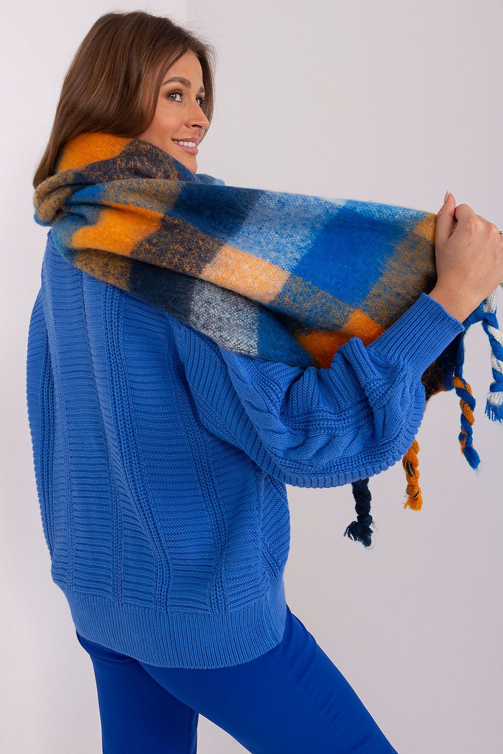 Vibrant Plaid Tassel Scarf