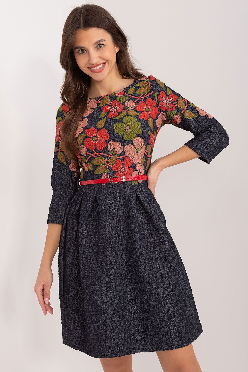 Flared Floral Embroidered Dress