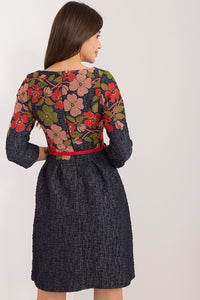 Flared Floral Embroidered Dress