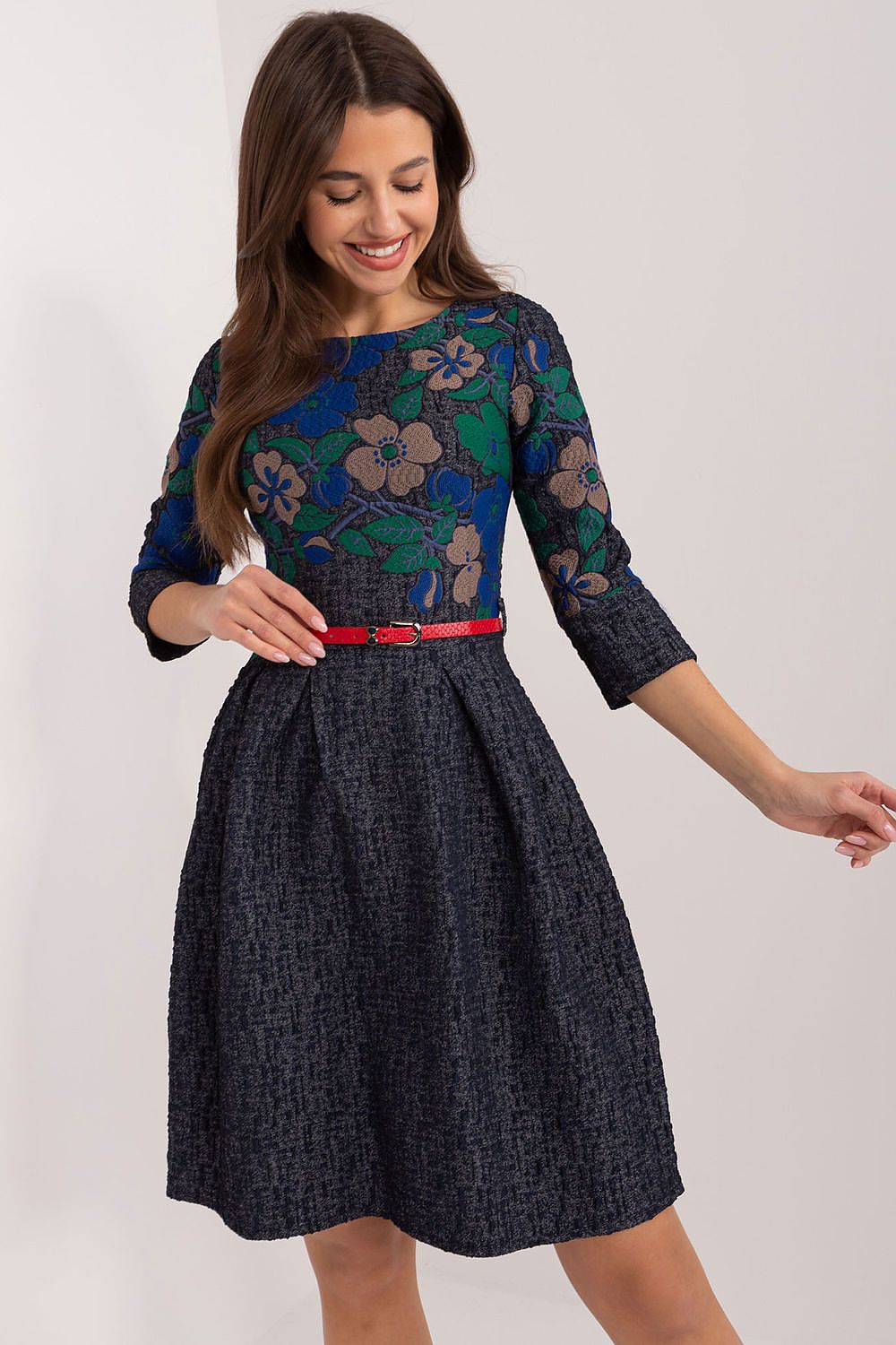 Flared Floral Embroidered Dress