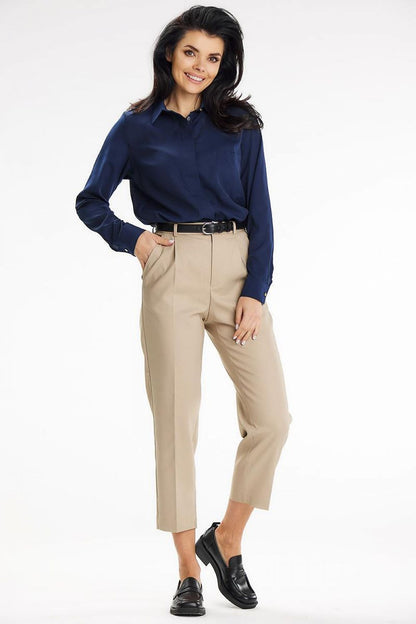 Tailored Long Sleeve Shirt with Decorative Pocket and Gold Button - Michelle & Kenza Co.