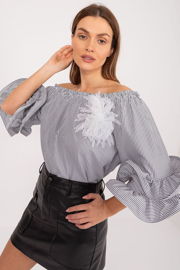 Frilled Sleeve Striped Blouse