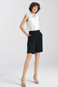 Elegant Cuffed Linen Blend Shorts