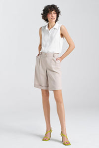 Elegant Cuffed Linen Blend Shorts