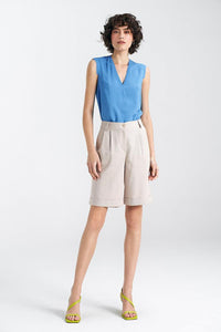 Elegant Cuffed Linen Blend Shorts