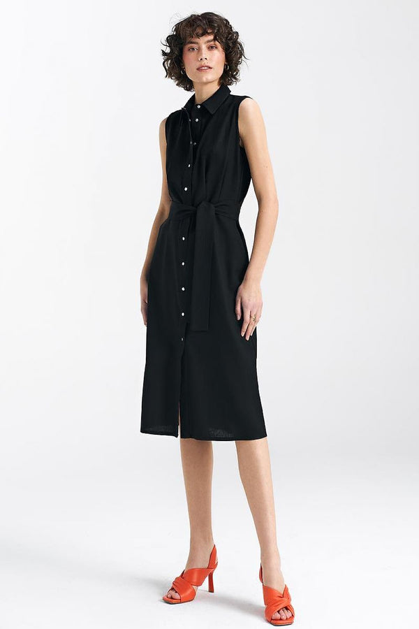 Sleeveless Belted Shirt Dress