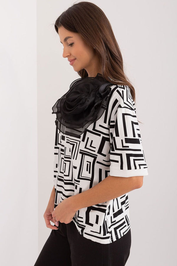 Elegant Geometric Brooch Blouse