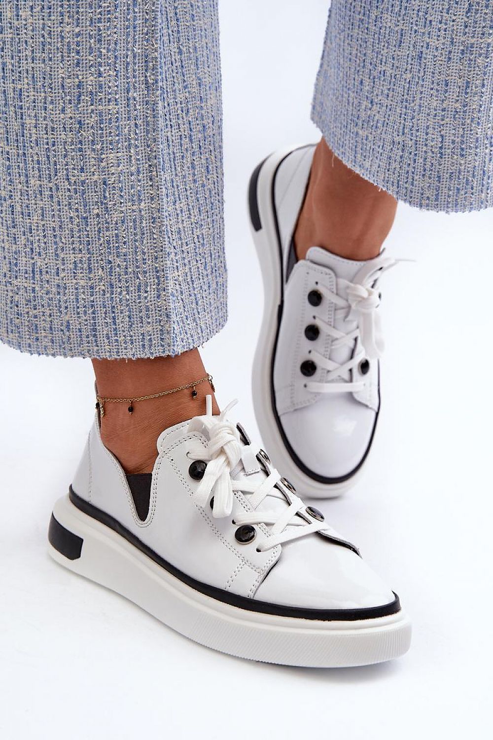 Stylish Patent Leather Platform Sneakers