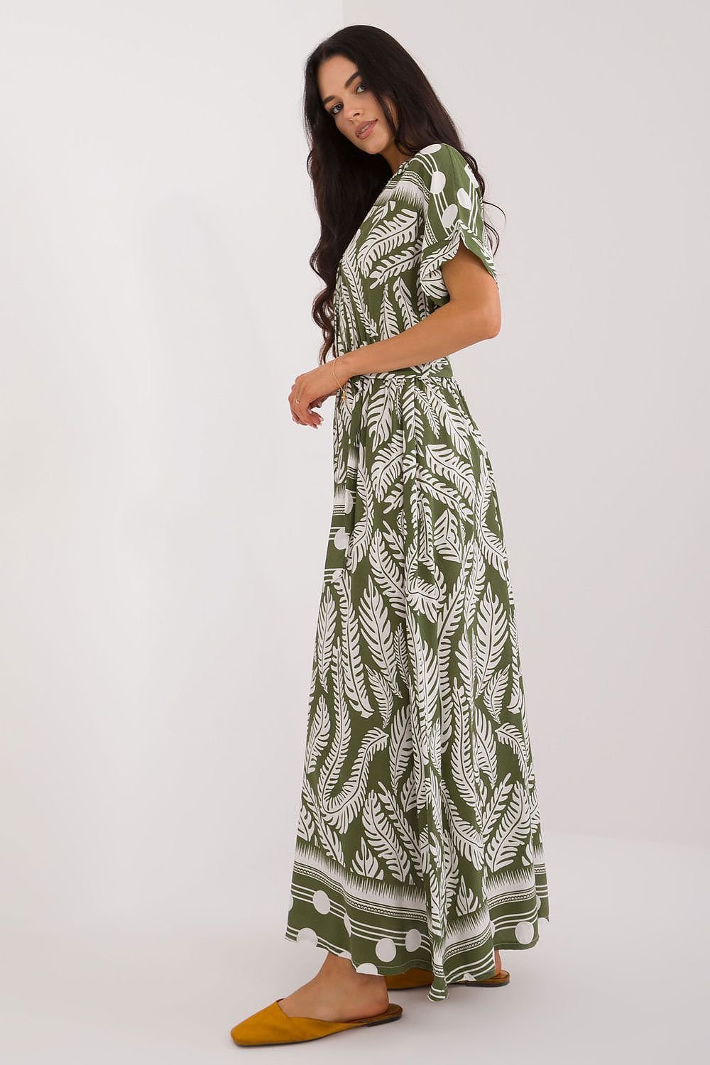 Leaf Print Maxi Shirt Dress