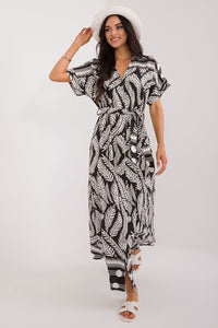 Flared Leaf Print Maxi Dress