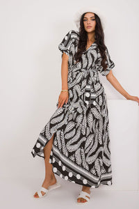 Flared Leaf Print Maxi Dress